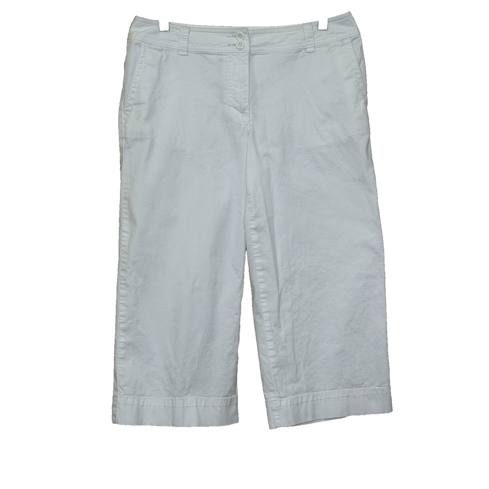Chico's Capri Pants Womens Sz 1 US Medium White Ribbed Wide Leg Mid Rise Pockets